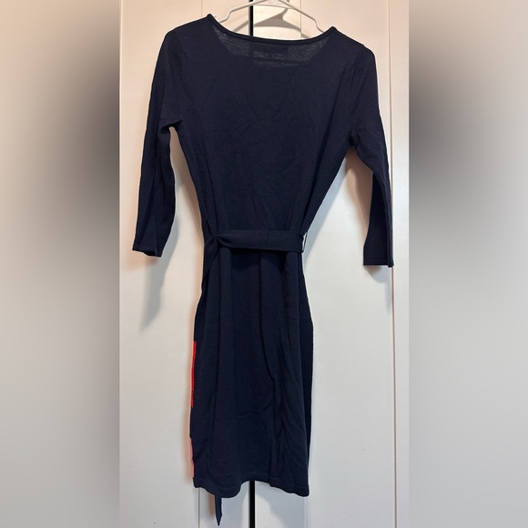 Trina Turk Merino Wool Geometric Patterned Navy‎ Blue Belted Dress Size S - Picture 11 of 14